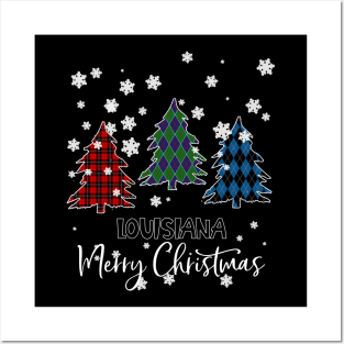 Louisiana Merry Christms Buffalo Plaid Xmas Tree  Posters and Art